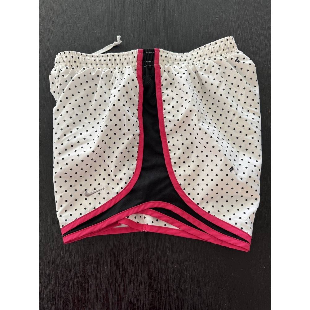 Women's NIKE Shorts DRIFIT Unlined Size Small White/Black Dots Fuschia Trim